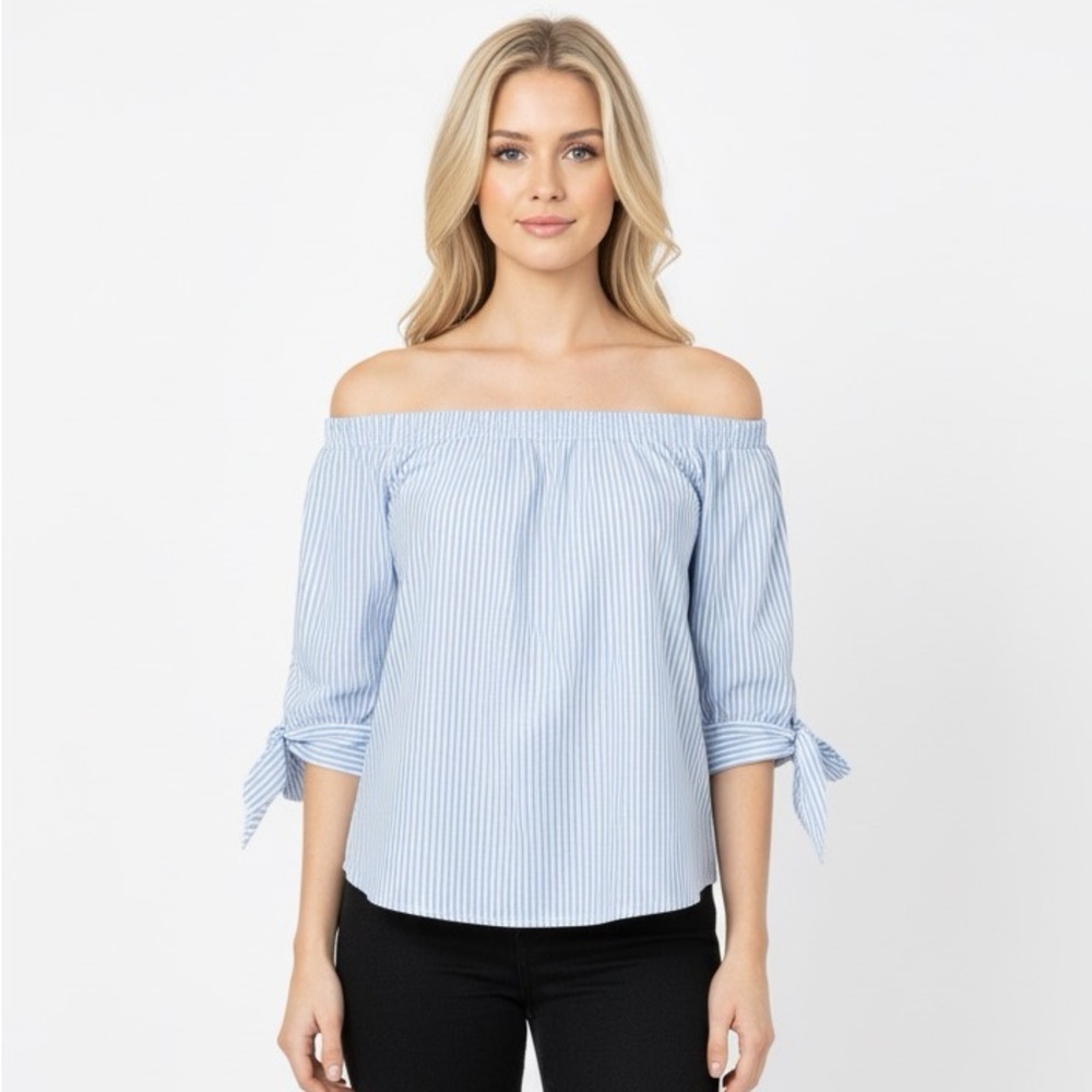 Kontrol blue striped off shoulder preppy blouse